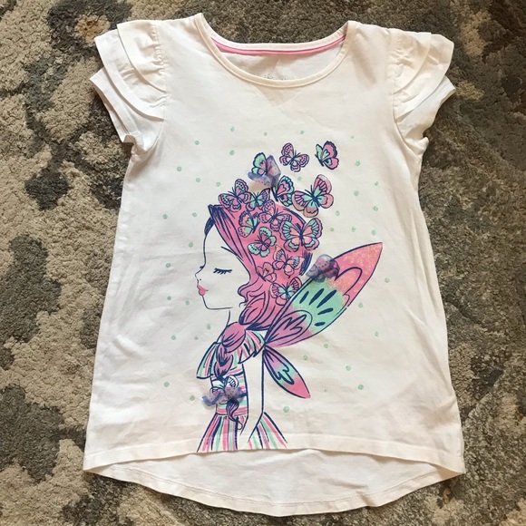 Cynthia Rowley ⚜️ Girls 3D Flutter Butterfly & Fairy Art Ruffle Sleeved Top - Picture 1 of 8